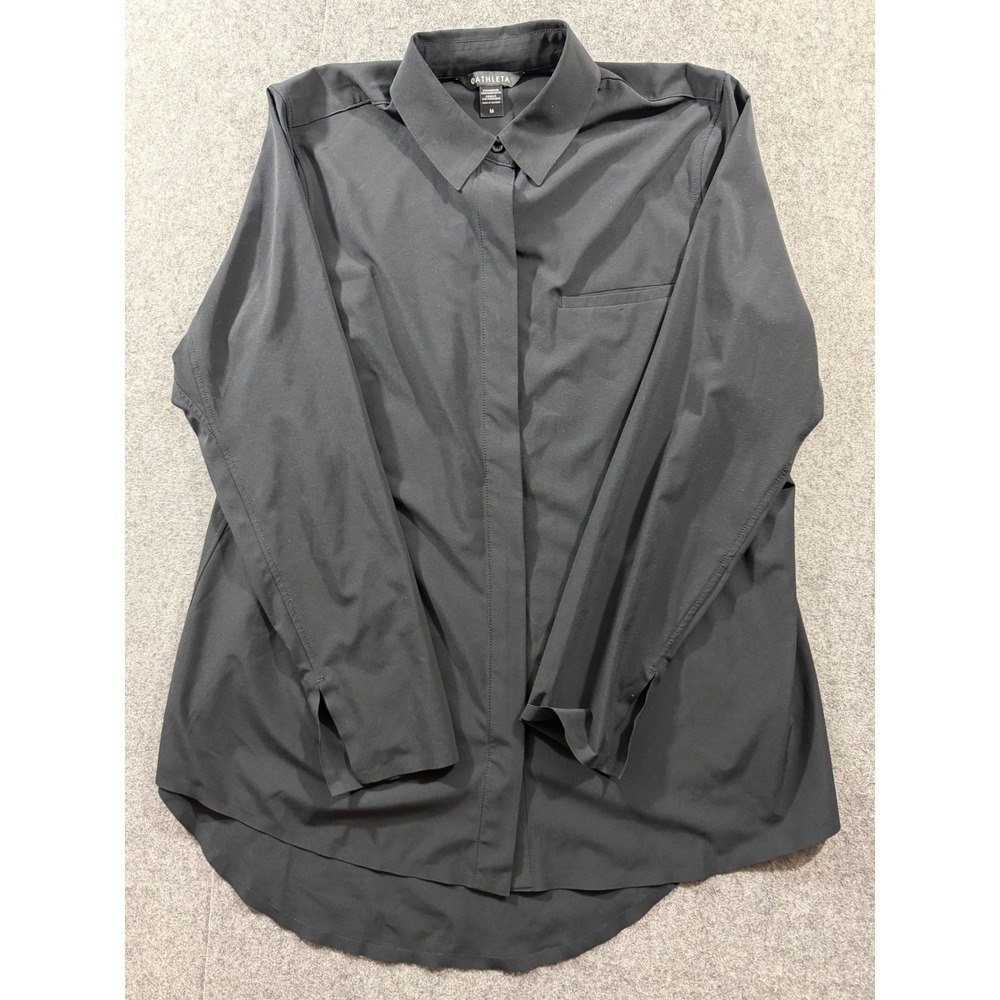 Athleta Urbanite Top 2.0 Black Button Down Long Sleeve Shirt Womens Sz M